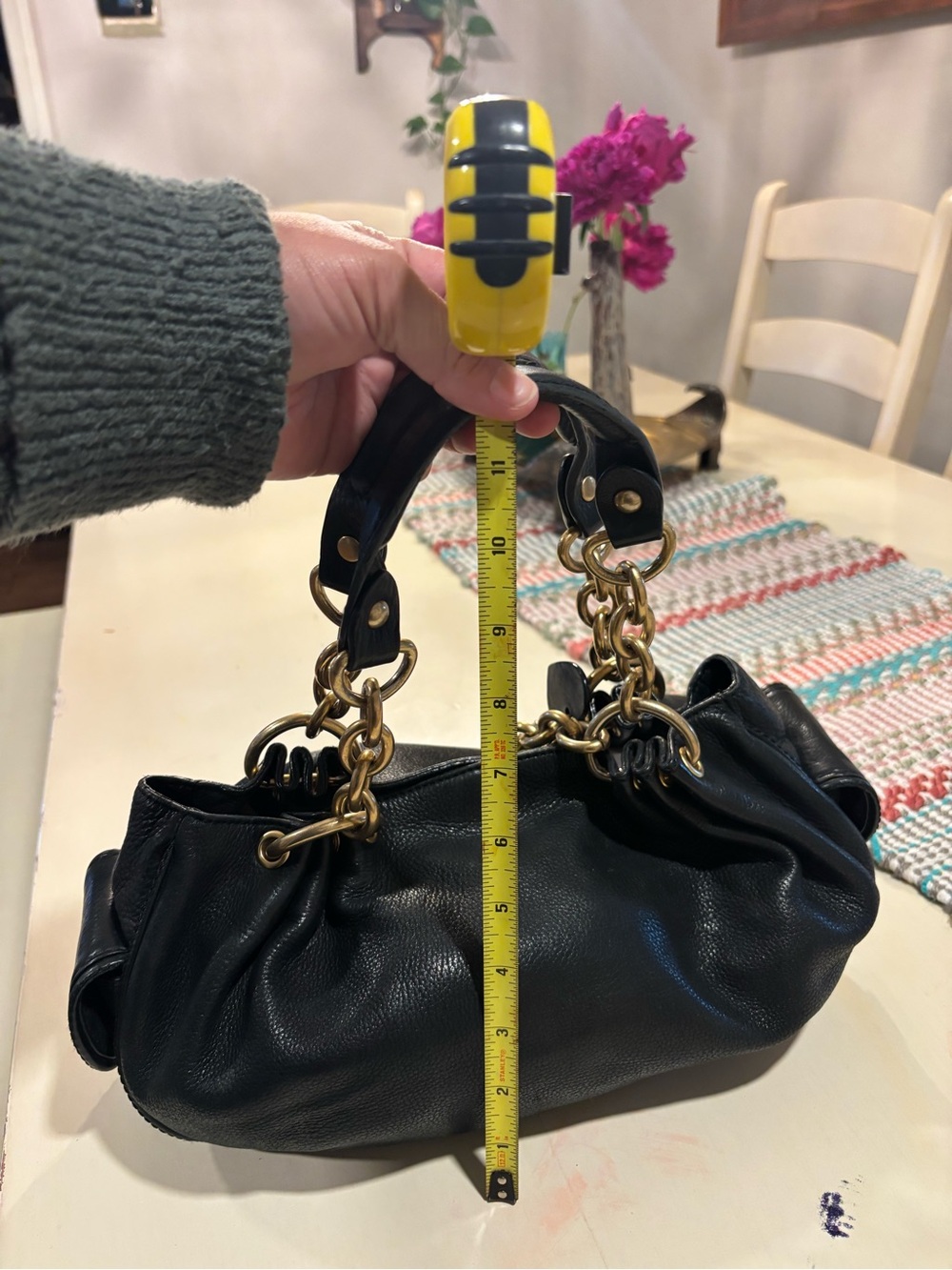 Amazing Y2K Black Pebbled Leather Juicy Couture Shoulder Bag - Picture 13 of 15